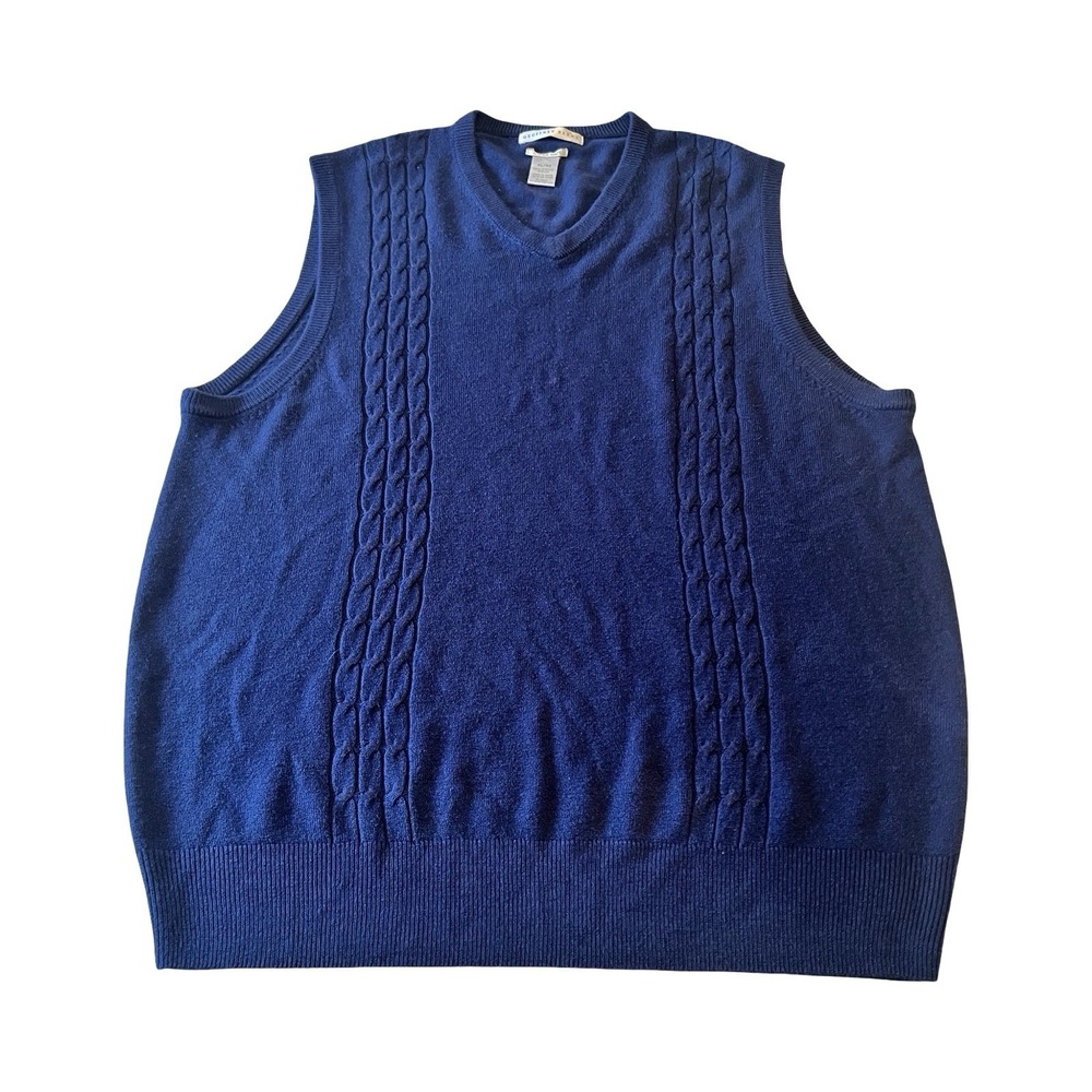 Geoffrey Beene Mens XL Navy Blue Super Soft Cable Knit V-Neck‎ Sweater Vest